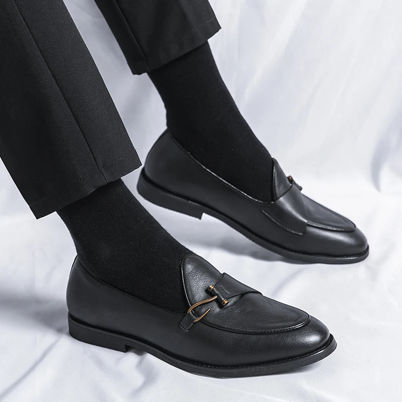 Artificial Leather Hook Buckle Loafers