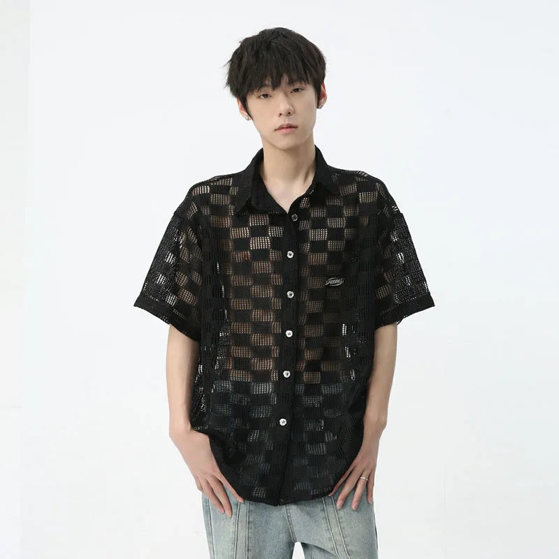 Hollowed-Out Lapel Short Sleeve Shirt