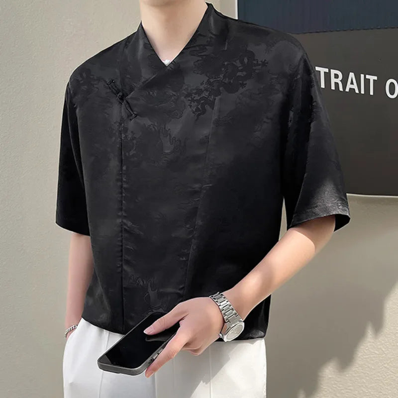 Shine Side Knotted Chinese Jacquard Shirt