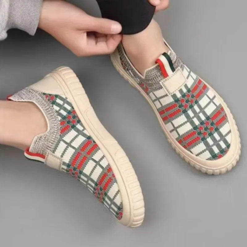 Plaid Air Mesh Slip-On Sneakers