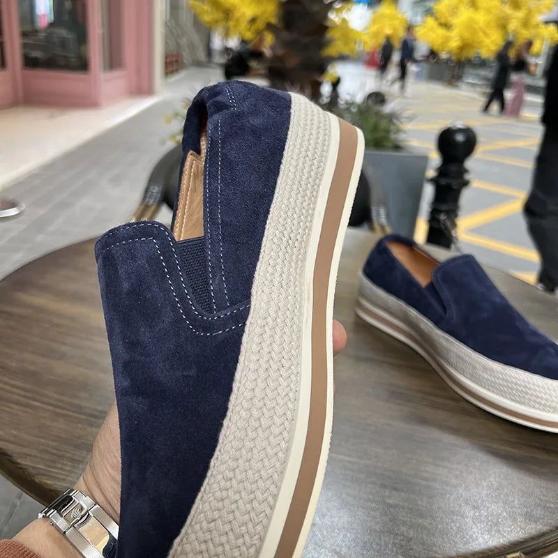 Solid Platform Leather Slip-On Sneakers
