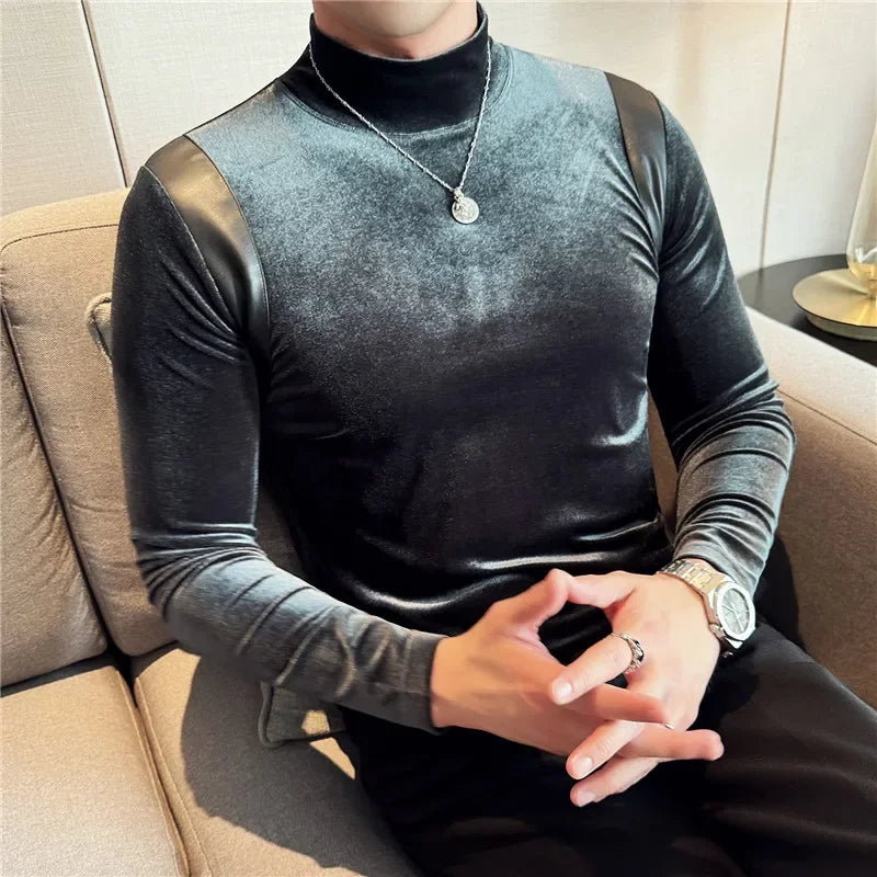 Velvet Thickened Turtleneck Slim Fit T-Shirt