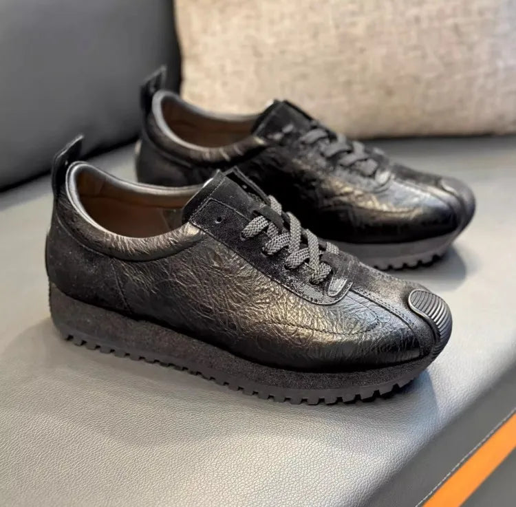 Animal Print Spliced Genuine Leather Sneakers