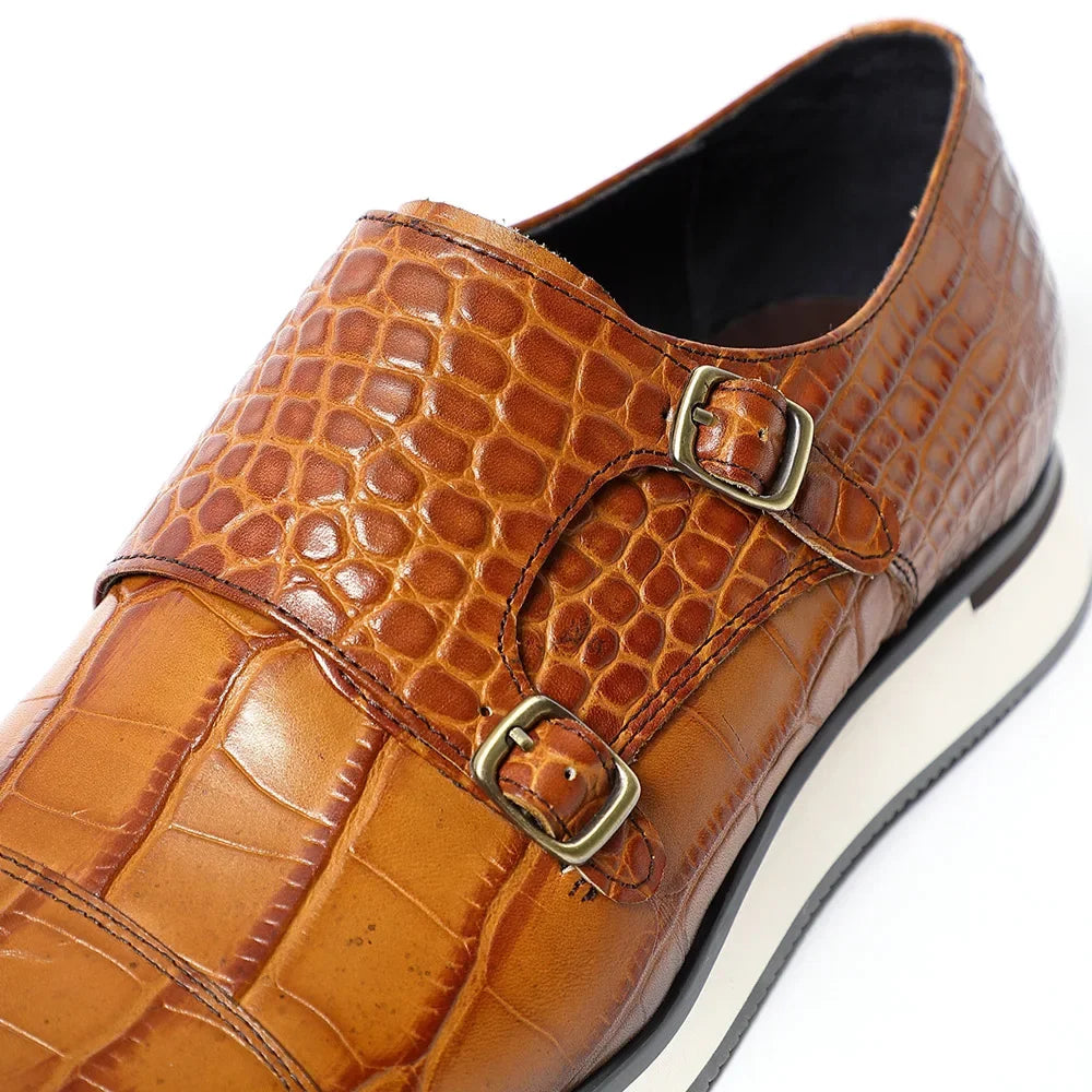 Classic Crocodile Pattern Double Monk Shoes