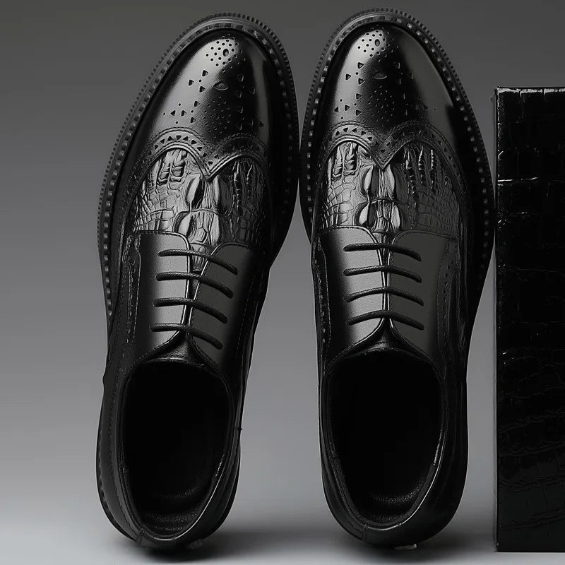 Crocodile Skin Pattern Genuine Leather Dress Shoes