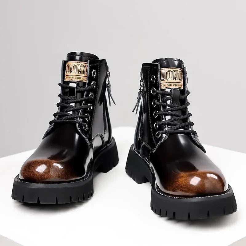 Shiny Genuine Leather Platform Boots