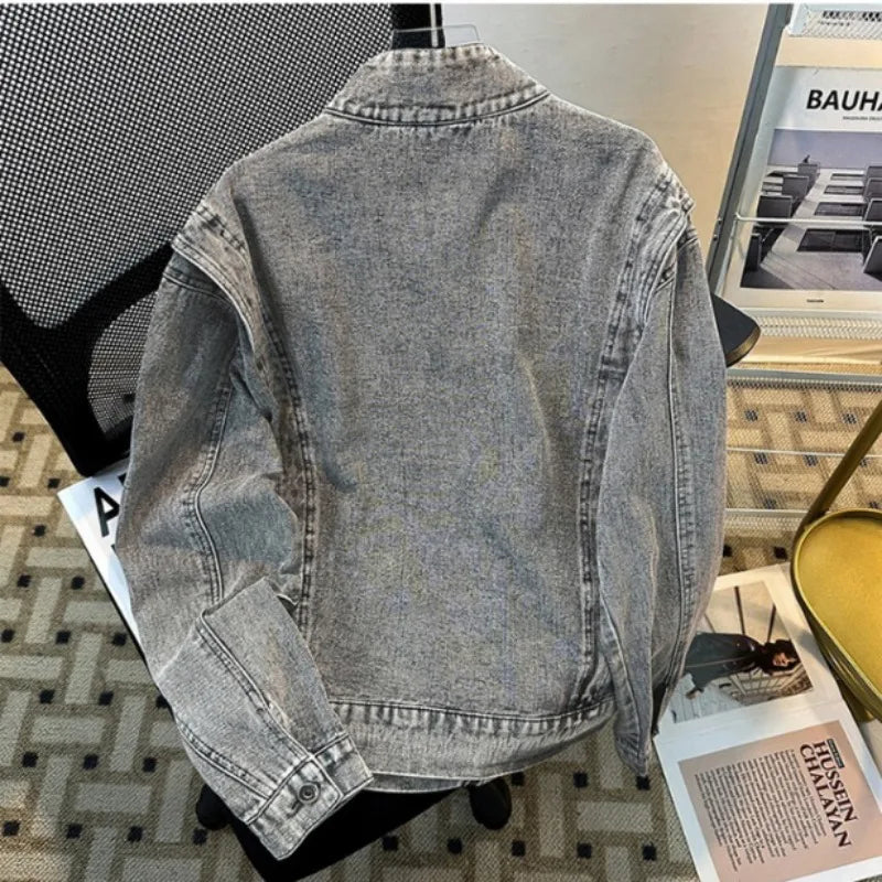Grey Retro Vintage Washed Denim Jacket