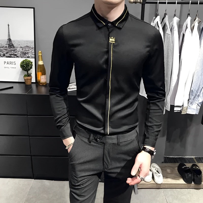 Black White Fashion Slim Long Sleeve Shirt