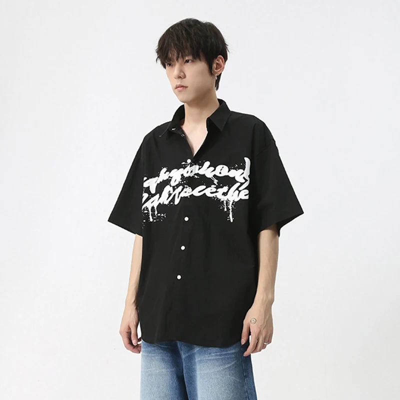 Ink Letter Print Design Polyester Shirt