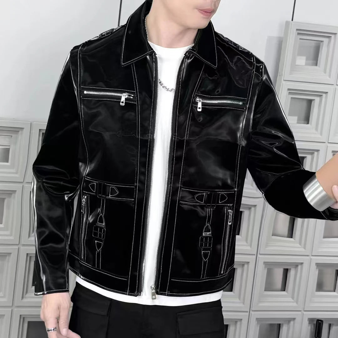 Multi-Zipper Buckle Leather Jacket