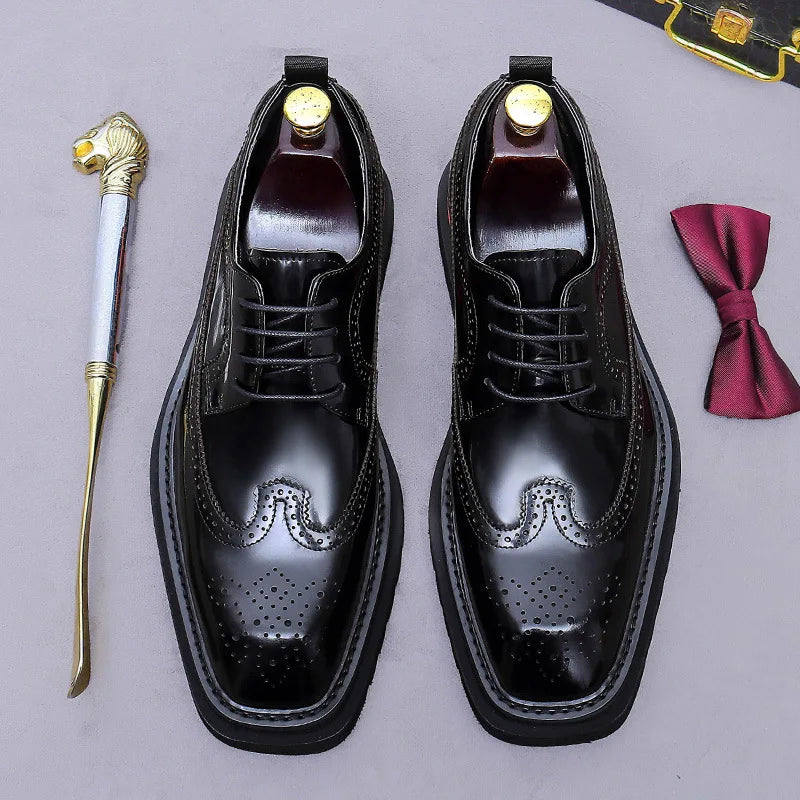 Platform Genuine Leather Wingtip Shoes