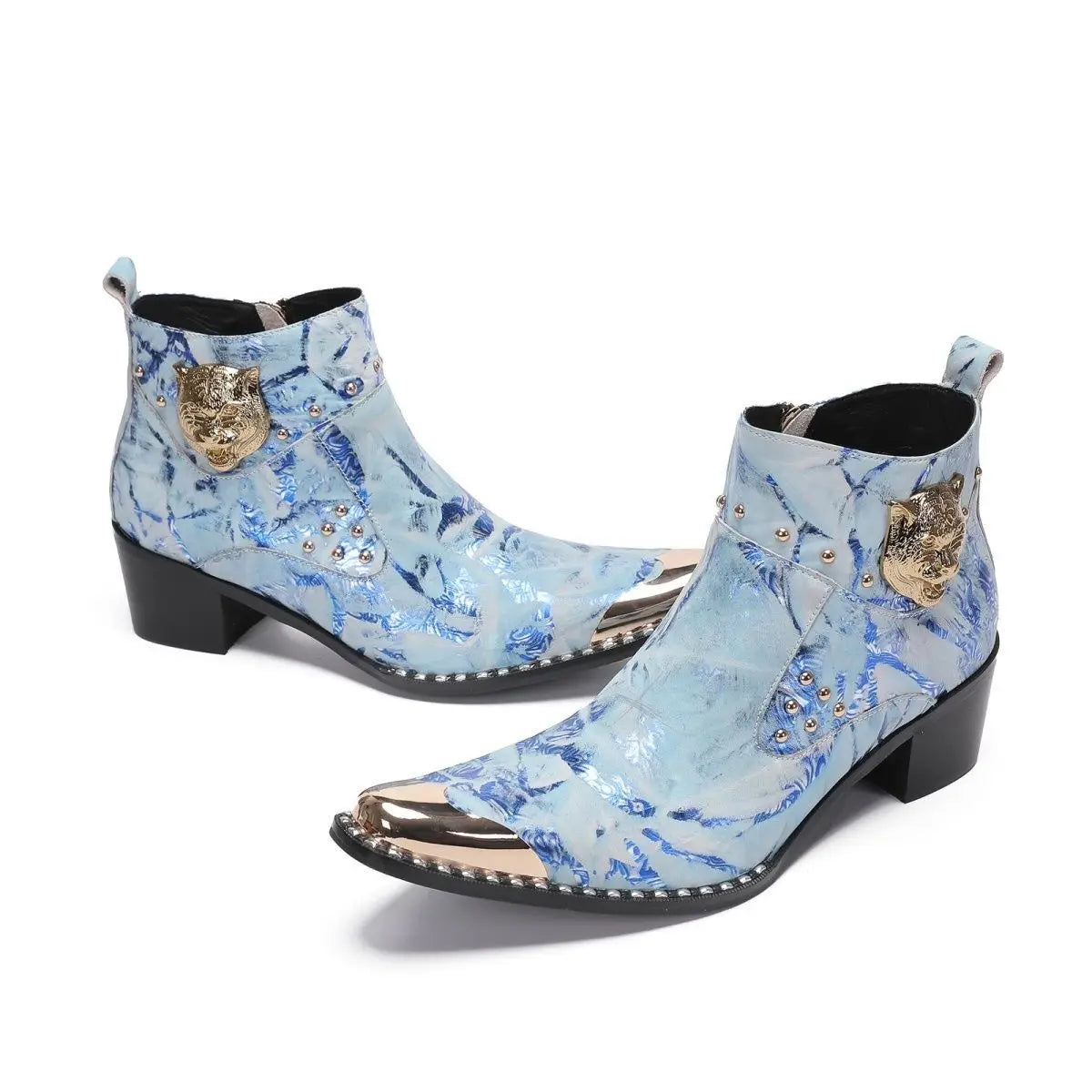 Tiger Head Studded Marble Boots