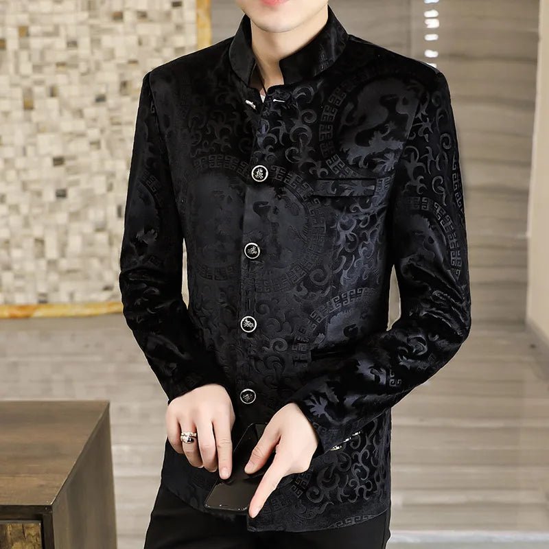 Jacquard Velvet Standing Collar Jacket