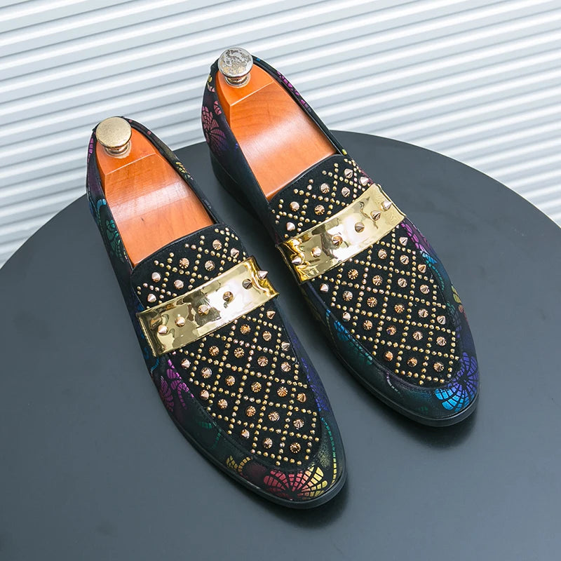 Rivet Decor Colored Suede Loafers