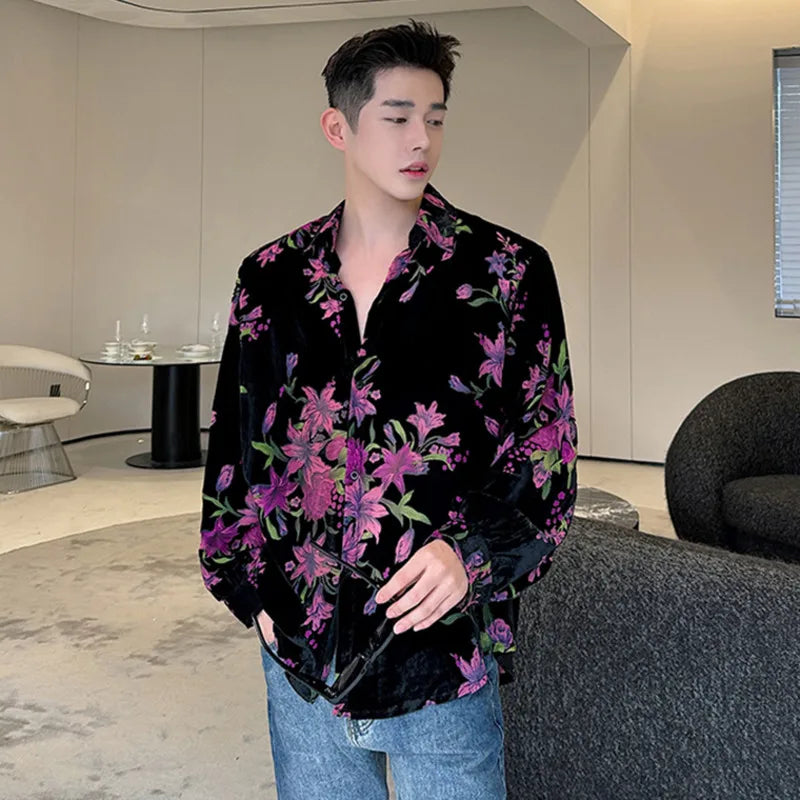 Black Color Floral Long Sleeve Shirt