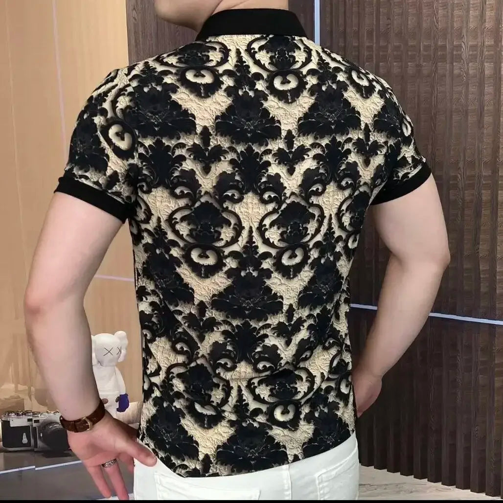 Ice Silk Palace Pattern Short-Sleeved Shirt