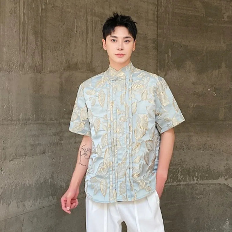 Chinese Style Jacquard Short Sleeve Shirt