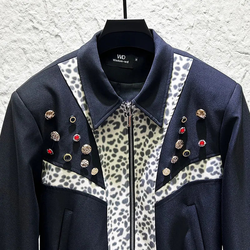Leopard Patchwork Appliqués Zipper Jacket