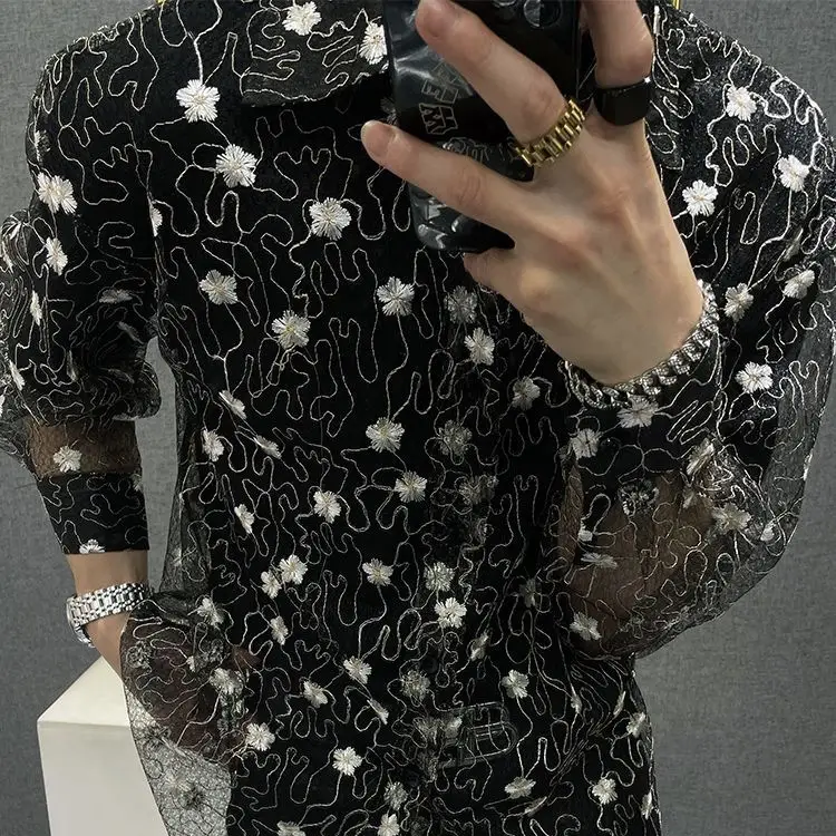 Transparent Lace Floral Loose Shirt