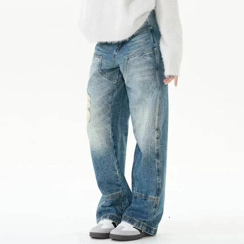 Gradient Creases Denim Straight Jeans