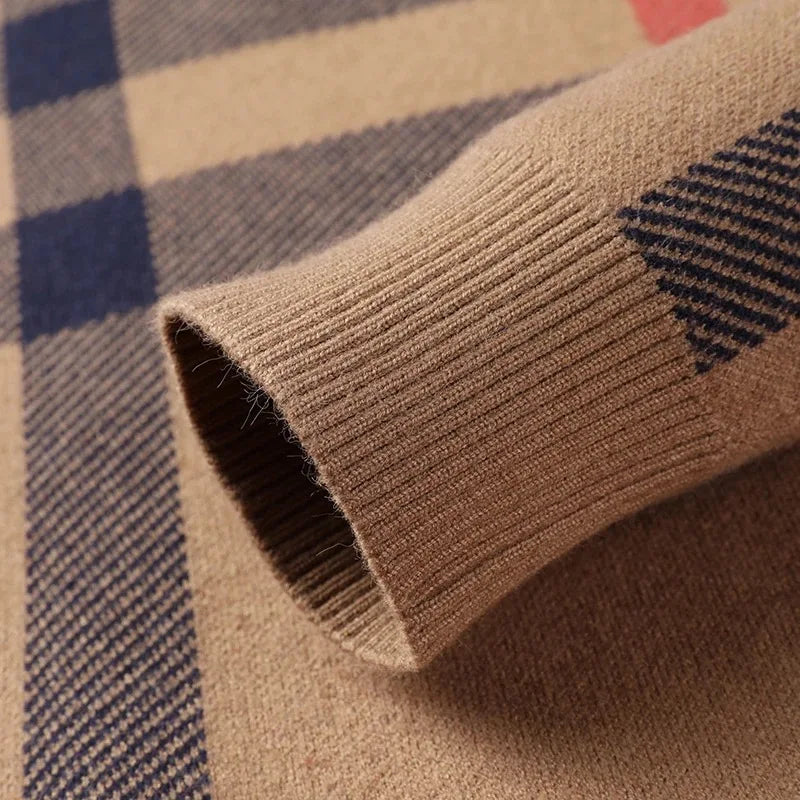 Striped Plaid Wool Pullover Sweater