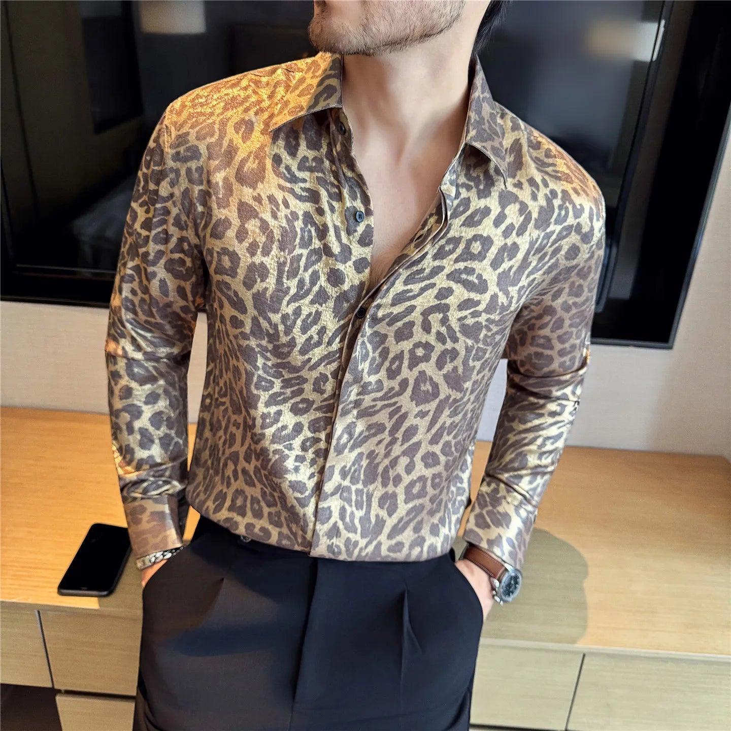 Luxury Gold Leopard Print Shirt