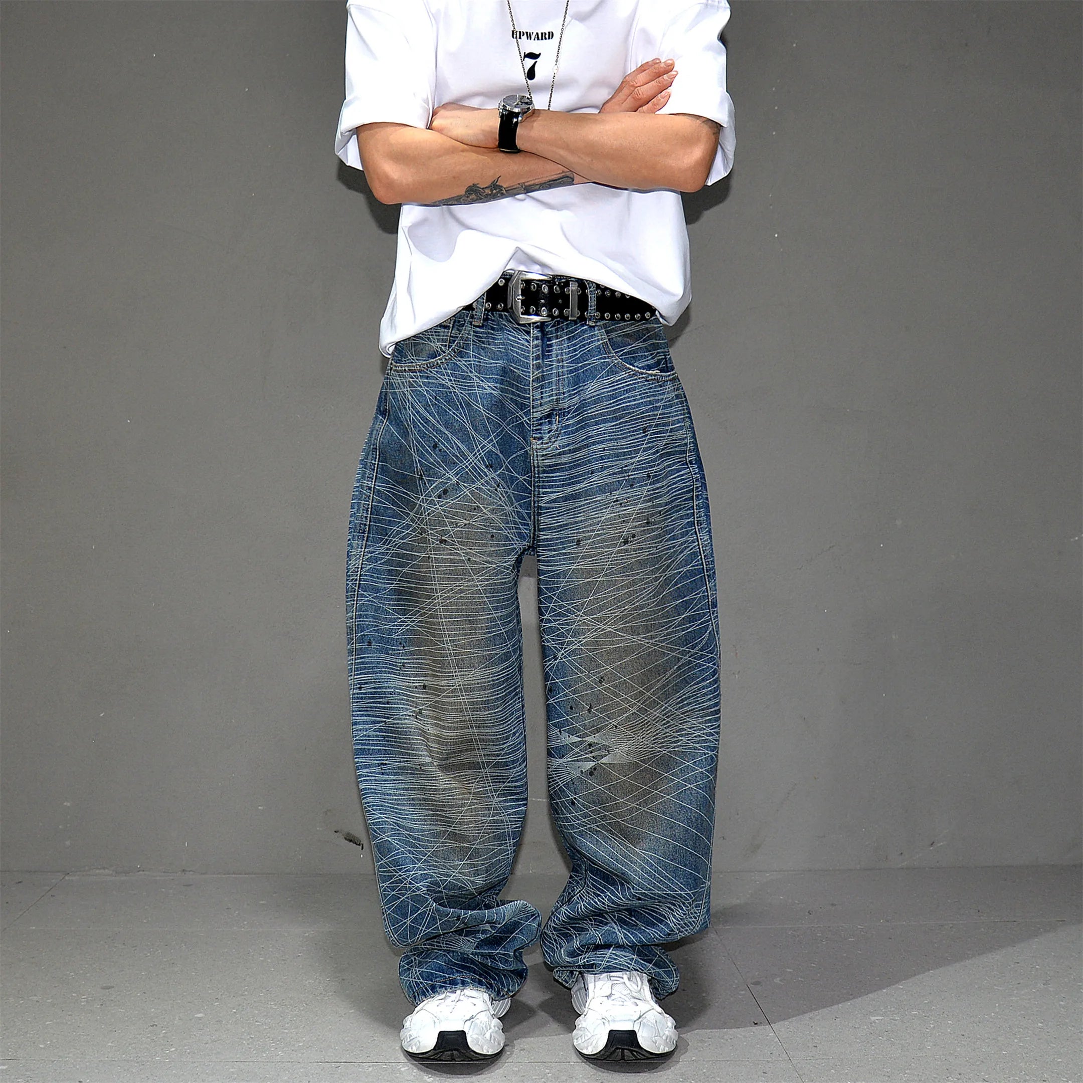 Distressed Line Paint Denim Jeans