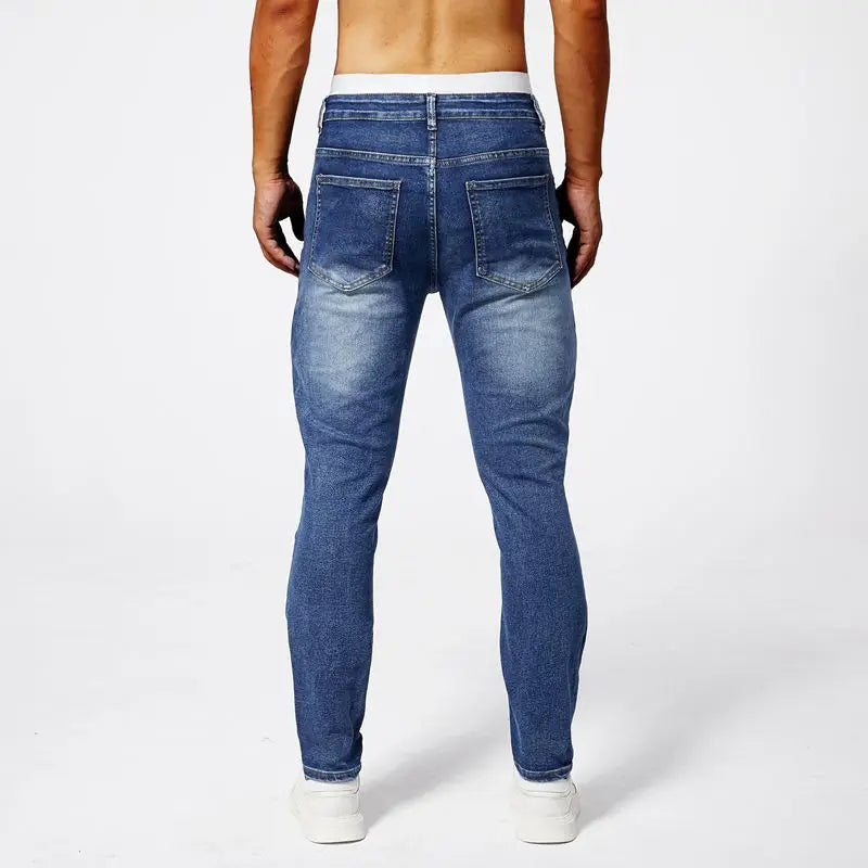 Two-Tone Zipper Slim-Fit Jeans