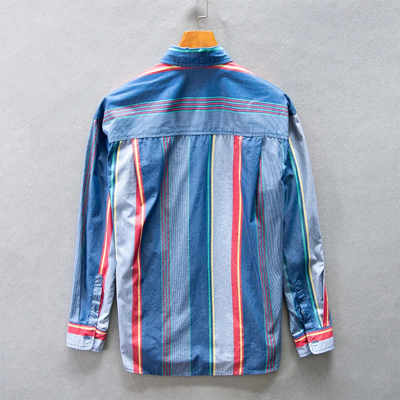 Blue Striped Single-Breasted Shirt