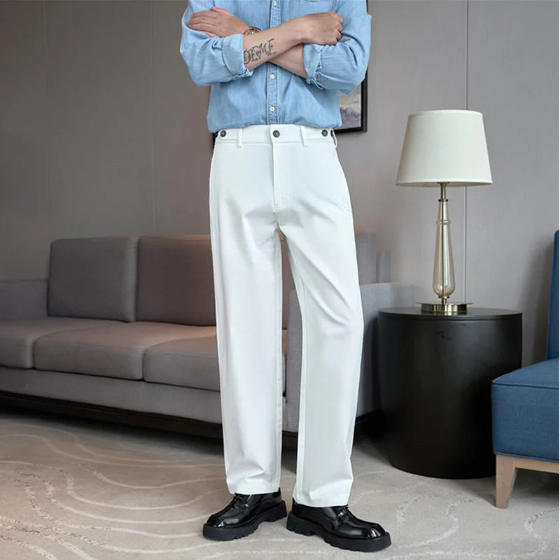 Buttoned Solid Loose-Fit Trousers