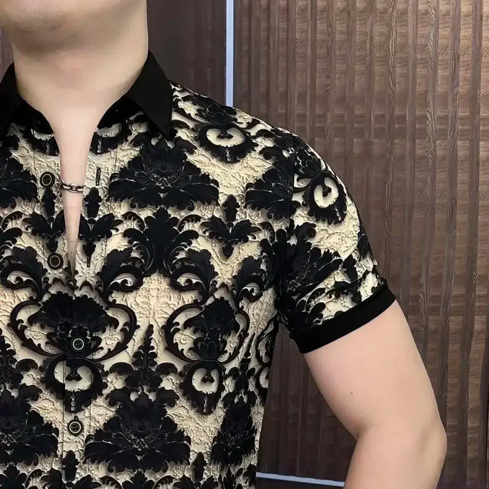 Ice Silk Palace Pattern Short-Sleeved Shirt