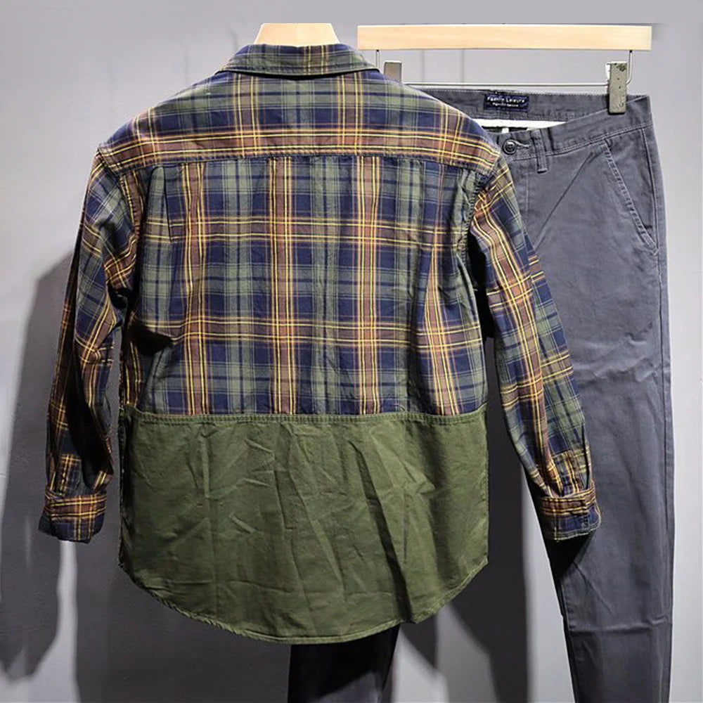 Plaid Patchwork Solid Long Sleeve Shirt