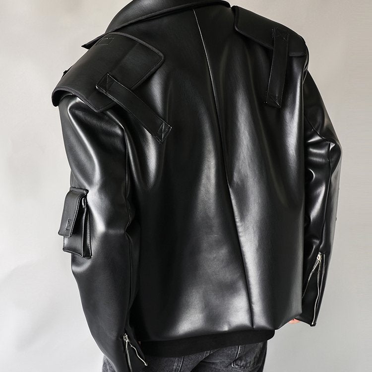 Black Soft Leather Multi Pockets Jacket