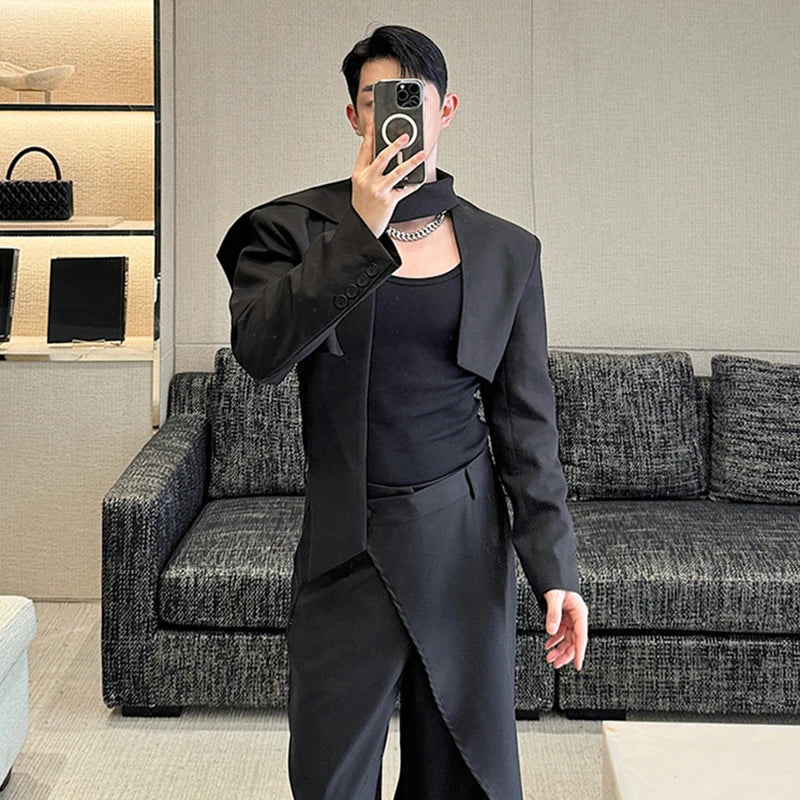 Solid Black Short Wrap Pants Set