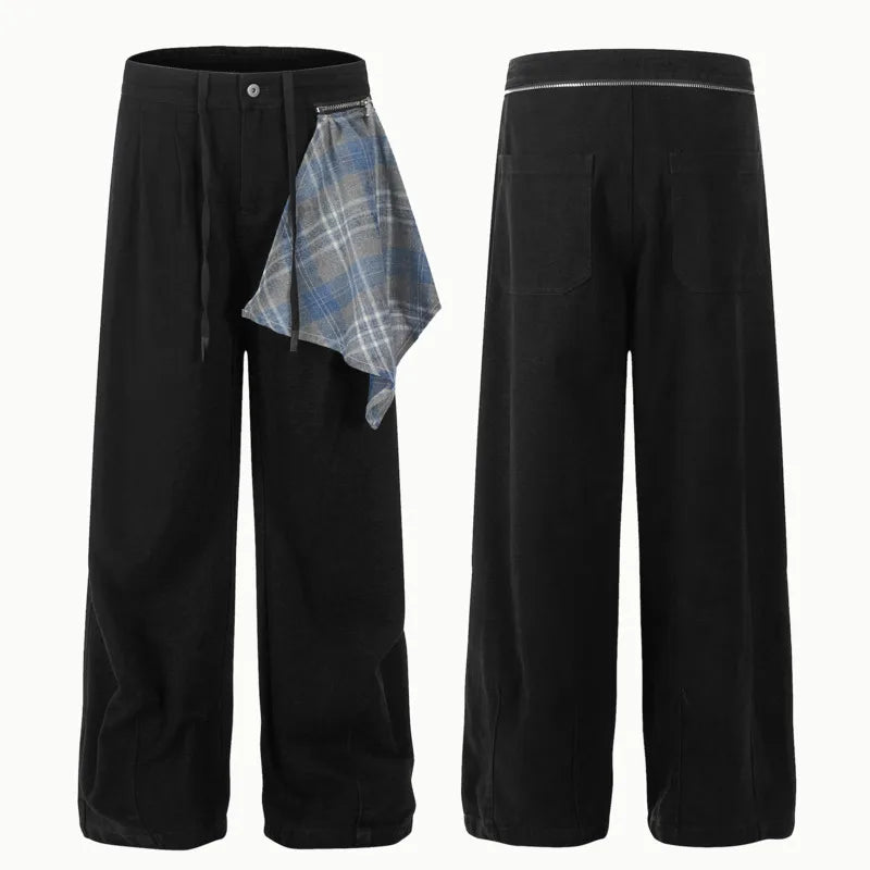 Detachable Plaid Spliced Thickened Straight Jeans