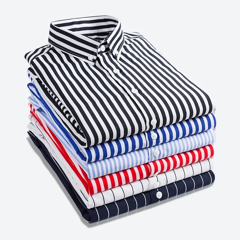 Striped Cotton Microfiber Long-Sleeve Shirt