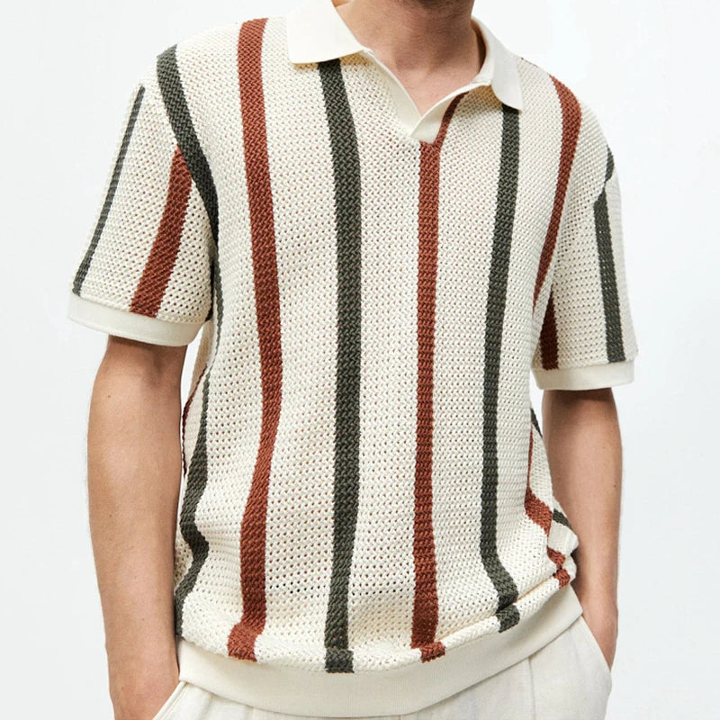 Striped Knitted Short-Sleeve Polo Shirt