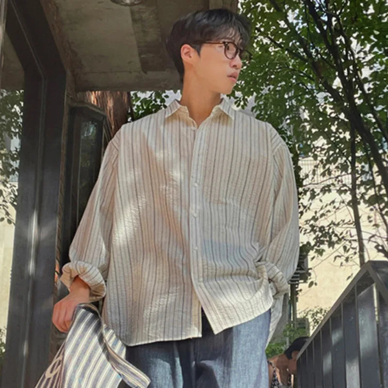 Loose Vertical Stripe Long Sleeve Shirt