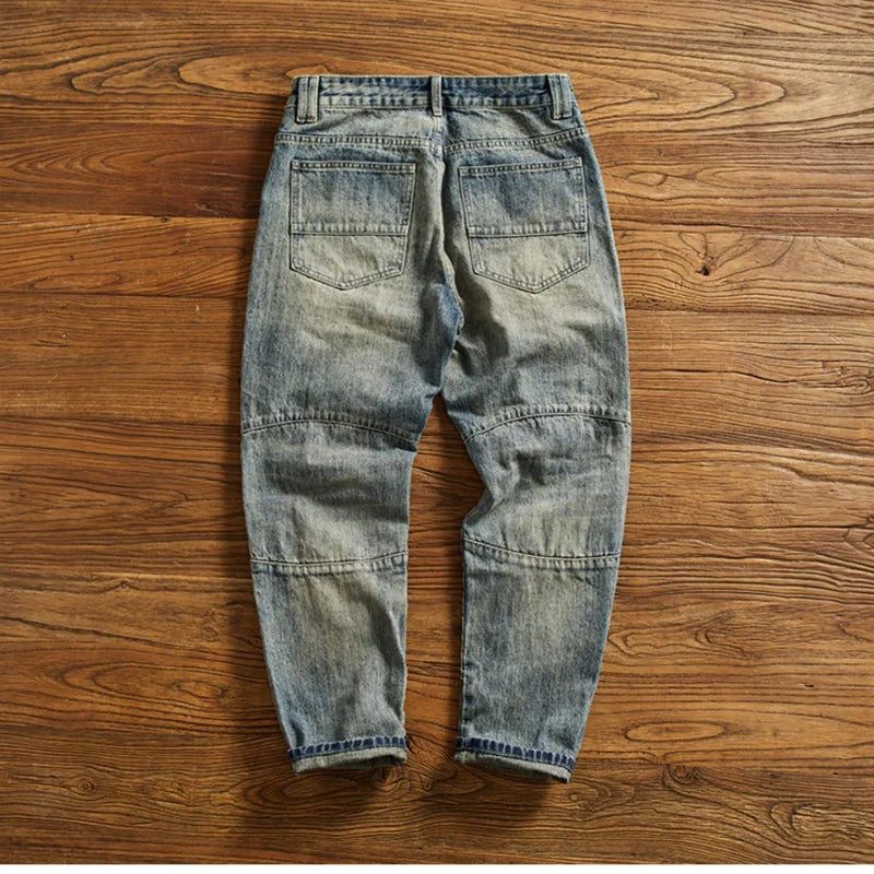 Zip Pockets Panel Stitching Denim Jeans