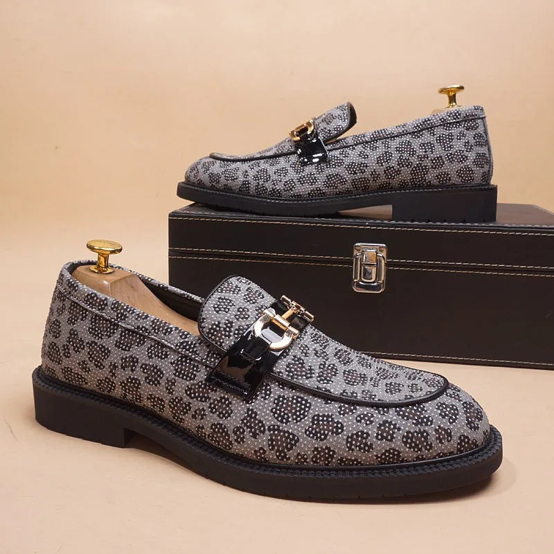 Elegant Leopard Suede Men's Loafers