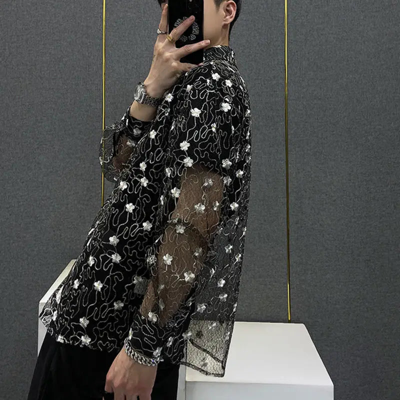 Transparent Lace Floral Loose Shirt