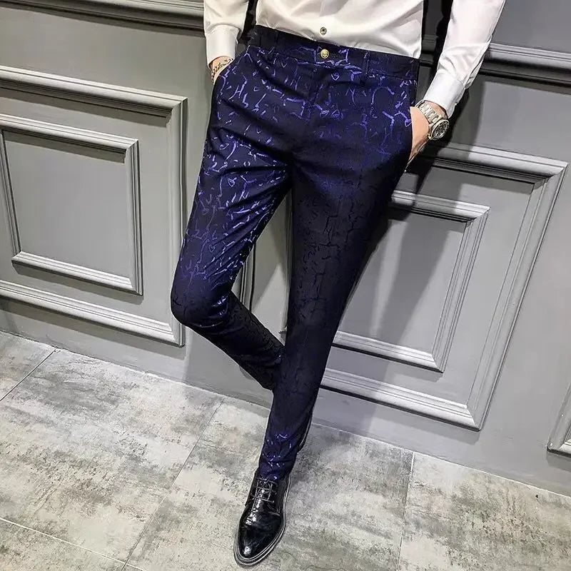 Fashion Retro Jacquard Slim Fit Trousers