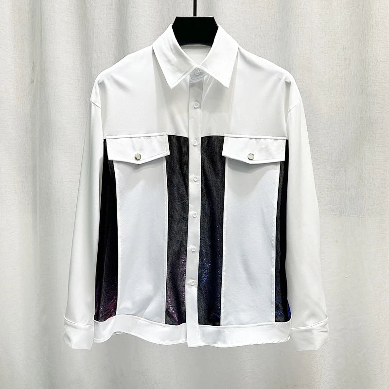 Stripe Reflective Patchwork Loose Shirt