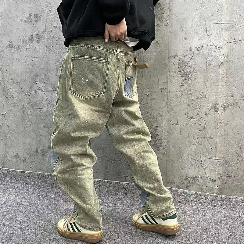 Stonewashed Casual Patchwork Cargo Jeans