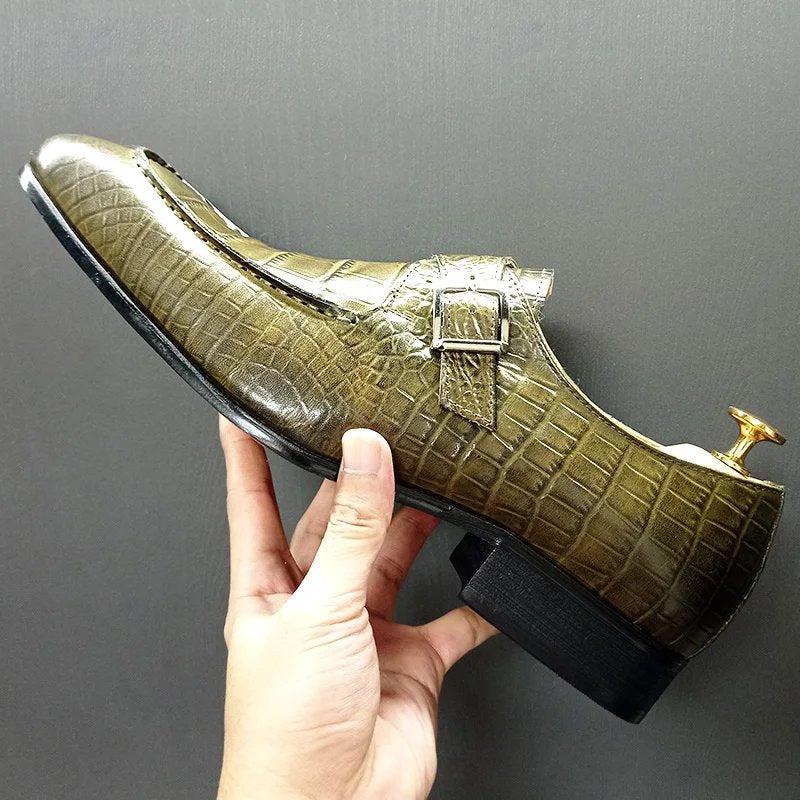 Green Buckle Strap Genuine Leather Loafers