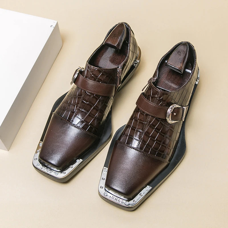 Square Point Fake Crocodile Skin Pattern Shoes