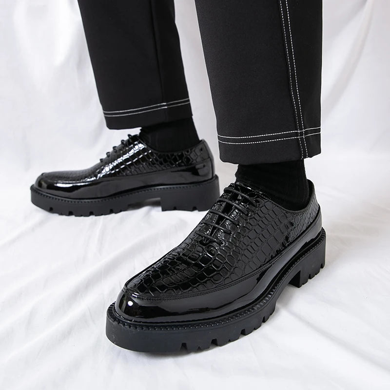 Luxury Crocodile Pattern Platform Oxford Shoes