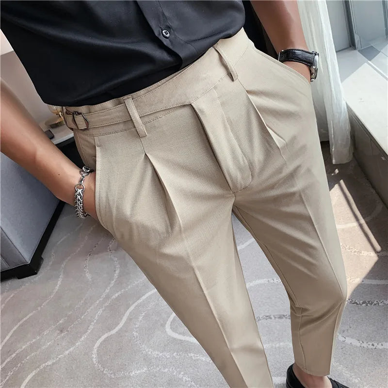 Casual Small Belt Slim Fit Trousers