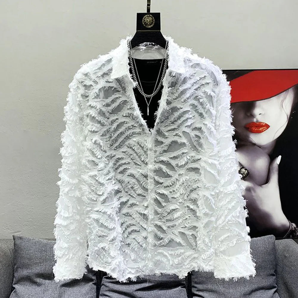 Solid Y2k Hollow Feather Tassel Shirt