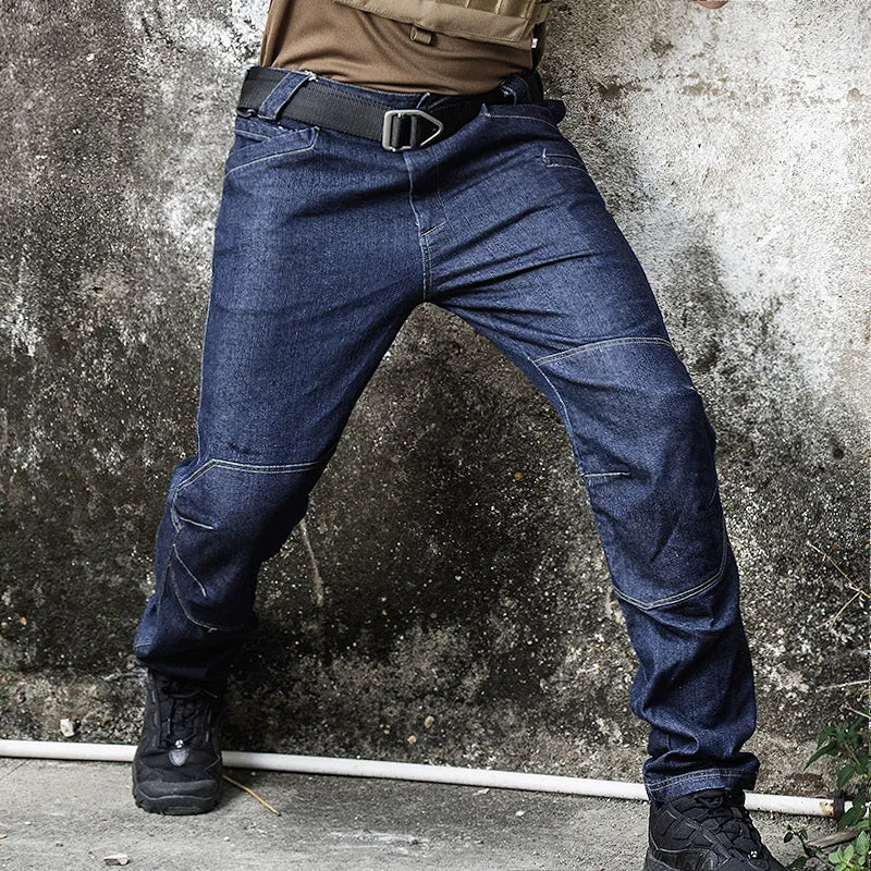 Solid Stitched Knees Tactical Jeans